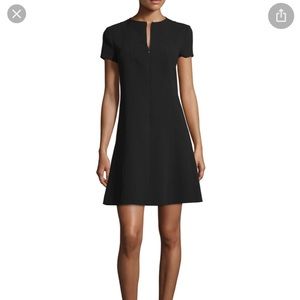 Theory Apalia Admiral Crepe Dress 2 XS Black Shift Hidden Zipper Front pockets
